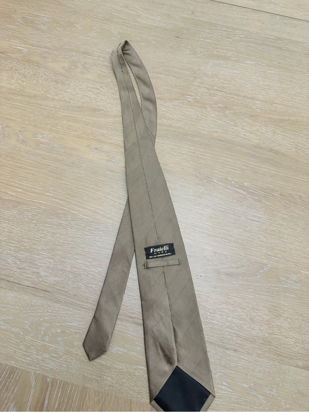 Men's Taupe Herringbone Silk Tie — Elegant Neutral Tie - Picture 7 of 8